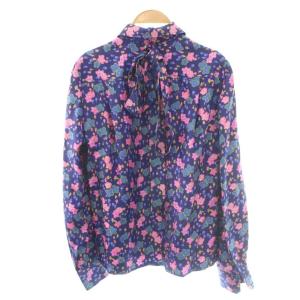 MARC JACOBS タグ付き 長袖 シルクシャツ リボン 総柄 O マルチカラー 紺 ネイビー ピンク /SS OS