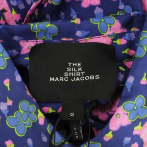 MARC JACOBS タグ付き 長袖 シルクシャツ リボン 総柄 O マルチカラー 紺 ネイビー ピンク /SS OS