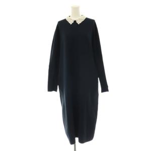 24AW ヴィスコースストレッチ エンブロイダリー ワンピース ニット バイカラー 9 ネイビー ホワイト