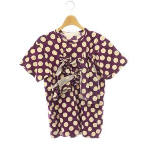 ドット リボン 半袖 カットソー Tシャツ コットン M 紫 パープル ベージュ TK-T014 /CX