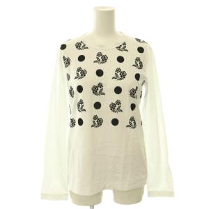 AD2018 ドット フラワー フロッキープリント Tシャツ カットソー 長袖 S ホワイト ブラック