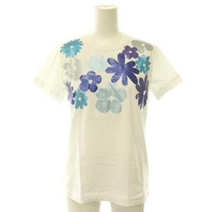 AD2017 ラメフラワープリント 半袖 Tシャツ カットソー S ホワイト マルチカラー /ES OS