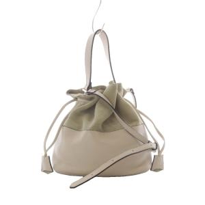 marant 巾着型ショルダーバッグ ハンドバッグ 2way 緑 グリーン ベージュ レザー 本革 スエード