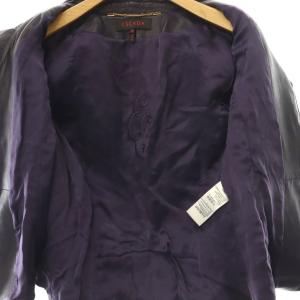 ESCADA フリル レザージャケット ラムレザー ジップアップ アウター 36 ダークパープル /HS OS