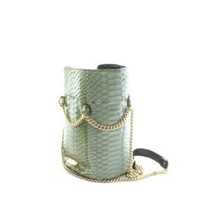 LANVIN チェーン バケットバッグ ショルダーバッグ パイソンレザー カーキ 黒 ブラック アイボリー /MI OS
