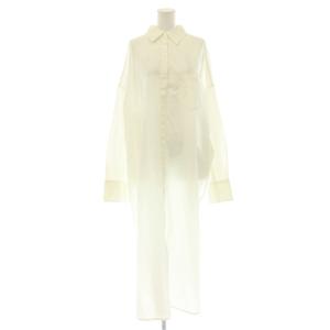 ロングシャツワンピース 長袖 前開き コットン F 白 ホワイト /NR OS