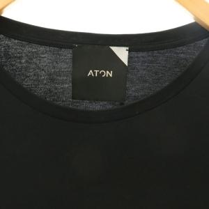 ATON イレギュラーヘムロングカットソー クルーネック 五分袖 02 黒 ブラック /HS OS