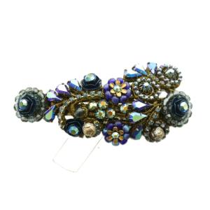フラワーモチーフ バレッタ ヘアアクセサリー 青 ブルー 紺 ネイビー ゴールドカラー /BB