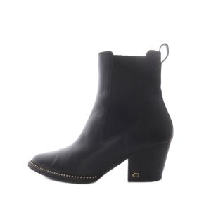 PIERCE LTHR BOOTIE ピアス ブーティ ショートブーツ 6 黒 ブラック スタッズ ロゴ