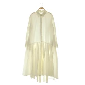 プリーツシャツワンピース ロング 長袖 比翼ボタン F ホワイト /MY OS