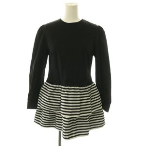 BORDER TIERED TOP トップ カットソー 長袖 コットン 36 黒 ブラック 白 ホワイト