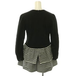 BORDERS at BALCONY BORDER TIERED TOP トップ カットソー 長袖 コットン 36 黒 ブラック 白 ホワイト