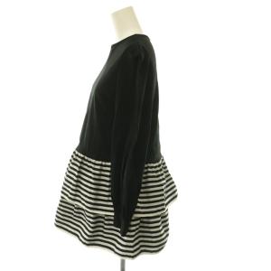 BORDERS at BALCONY BORDER TIERED TOP トップ カットソー 長袖 コットン 36 黒 ブラック 白 ホワイト