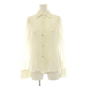Sheer Dot-Print Silk Lined Blouse ブラウス ドット 長袖 XS オフホワイト