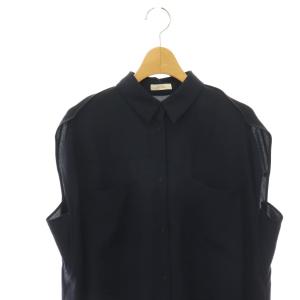 DES PRES ジャージーライクジョーゼットパイピングスリーブブラウス ノースリーブ 前開き F ネイビー /DO OS