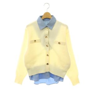 25AW 衿付きカノコカーデ カーディガン ニット フェイクレイヤード 2 オフホワイト スモークブルー