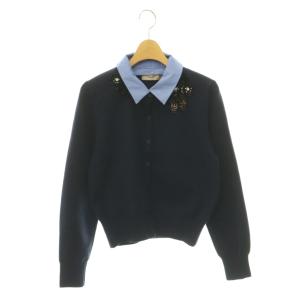 25AW ビジューモチーフカーディガン ニット 衿付き 2 ネイビー ブルー /ES OS