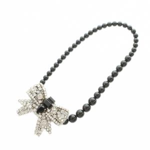 miumiu リボンビジューネックレス TU ブラック シルバーカラー 5AJI70