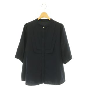 25SS バンドカラーブラウス シャツ 七分袖 38 紺 ネイビー /SY OS