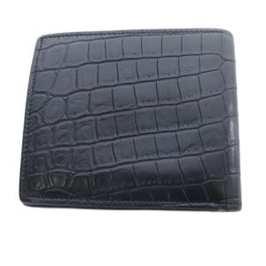 SAINT LAURENT PARIS クロコ型押し 二つ折り財布 レザー 黒 ブラック 396303 /SR OH