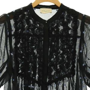 UNITED ARROWS 2トーンドットジャガードブラウス 半袖 シアー ブラック ブルー ホワイト /DO OS