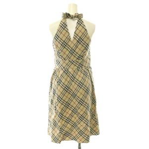 BURBERRY BLUE LABEL ノバチェックホルダーネックドレス ワンピース 38 ベージュ