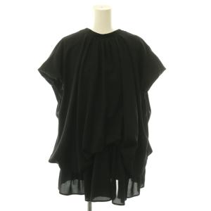 24SS WAVE SHIRRING BLOUSE ブラウス プルオーバー フレンチスリーブ 38 黒
