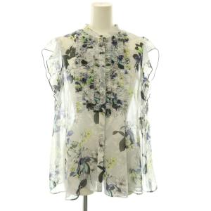 25AW bouquet プリント ミニフリルブラウス 36 ライトグレー