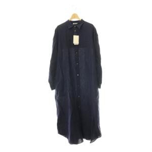 25SS LInen シャツドレス ワンピース ロング 長袖 38 紺 ネイビー /HS OS