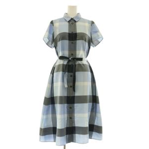 クレストブリッジチェックライトクロッシングツイルシャツドレス ワンピース ロング 半袖 ベルト付 36