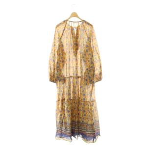 SIMPLICITE 26SS B.C STOCK プリントギャザーボリュームワンピース ロング 長袖 F ベージュ /HS
