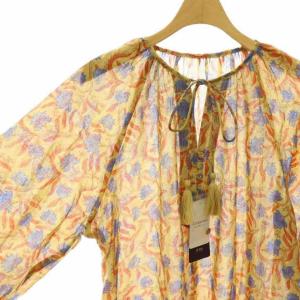 SIMPLICITE 26SS B.C STOCK プリントギャザーボリュームワンピース ロング 長袖 F ベージュ /HS