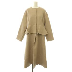 フリルデザインコート Super110's Wool  ノーカラー ウール アウター ロング 7 ピンクベージュ
