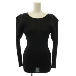 イッセイミヤケ クルーネックプルオーバートップス カットソー プリーツ 3 黒 ブラック PP11-JK251