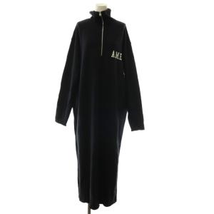 24SS Halfzip スウェットワンピース 長袖 ロング ハーフジップ 黒 ブラック /NR
