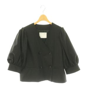 Puff Sleeve W-JK tops トップス ジャケット ノーカラー ダブル ストライプ F チャコール