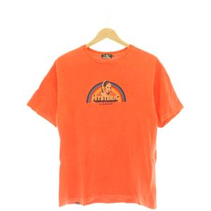 ヒスガールプリントTシャツ カットソー 半袖 コットン M オレンジ /NR OS SH