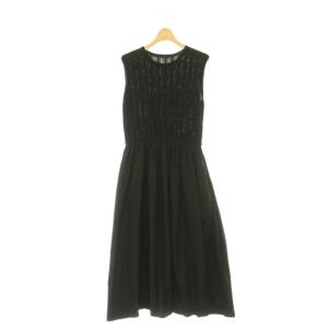 24AW レーシーニットドッキング ワンピース ロング ノースリーブ 38 ブラック /HK OS SH
