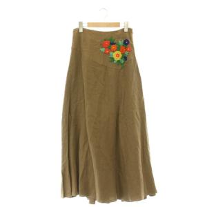 刺繍 リネンスカート フレア ロング F ブラウン /HK OS