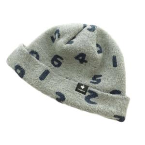 × le coq sportif ニット帽 ビーニー ニットキャップ ウール混 数字柄 グレー 紺 ネイビー