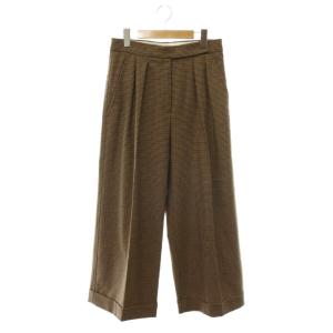 白タグ 千鳥格子 パンツ ワイド ジッパーフライ ウール カシミヤ 34 茶 ブラウン /NR OS