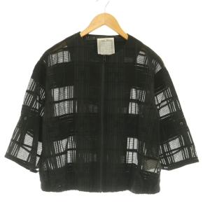26SS シアーチェックジップブルゾン ジャケット ロールアップ F 黒 ブラック チャコール /HS