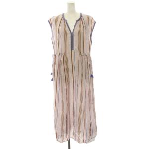 Cotton Voile Stripe Sleeveless Embroidery Dress ワンピース