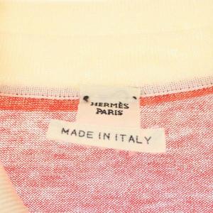 HERMES カーディガン カシミヤシルク混 襟付ストライプ柄ニット 40 赤 アイボリー レッド