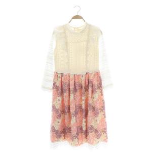 21SS ロマンティックレースワンピース フラワー刺繍 ロング 長袖 1 ホワイト ピンク