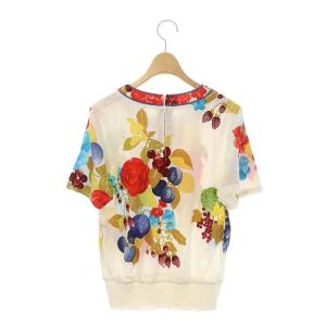 LEONARD FASHION カットソー 半袖 総柄 ボタニカル柄 M 白 ホワイト マルチカラー