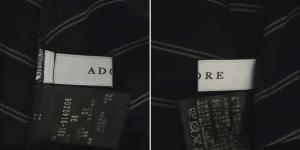 ADORE 19SS ダブルサテンストライプワンピース フレア ラップ調 イレギュラーヘム 長袖 ロング 36 黒 ブラック オフホワイト