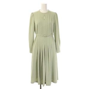 19SS バックサテンタックプリーツワンピース フレア タック ロング 長袖 36 ミントグリーン