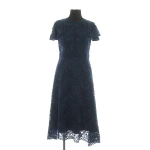 パッチワークレースドレス ワンピース ロング 半袖 フリルスリーブ 34 ブルー