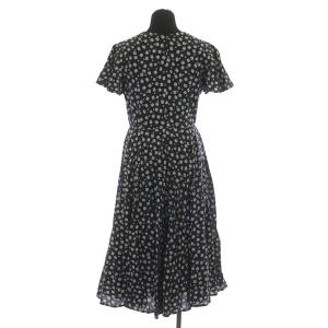 MARIHA フラワープリント ワンピース ロング 半袖 花柄 フレア カシュクール 36 紺 ネイビー